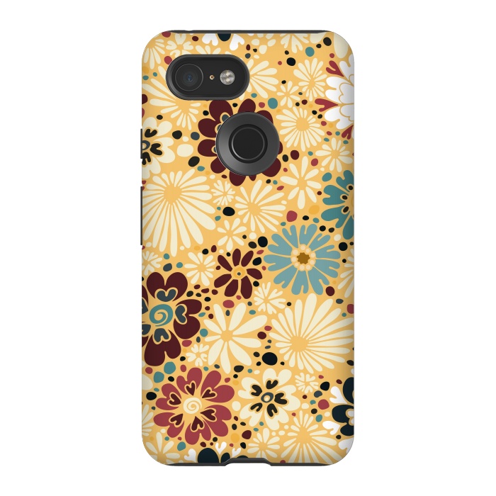 Pixel 3 StrongFit 70s Valentine Flowers in Blue and Yellow by Paula Ohreen
