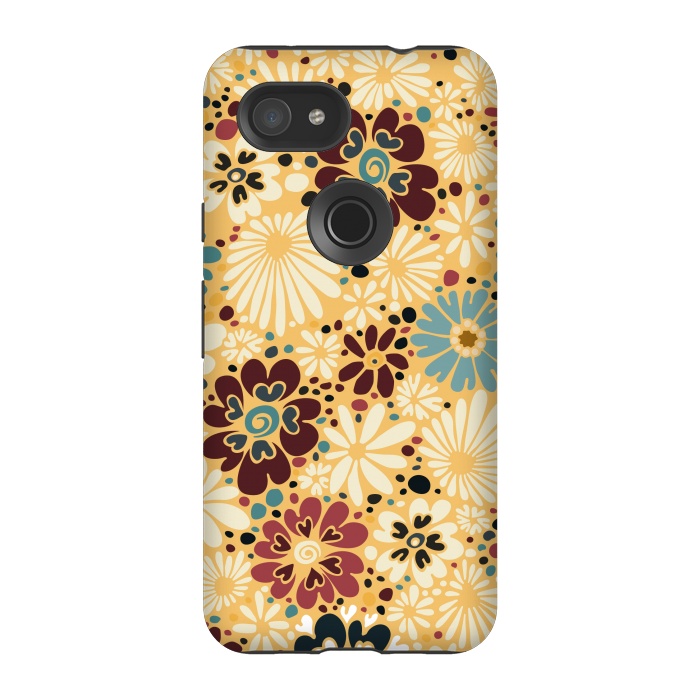 Pixel 3A StrongFit 70s Valentine Flowers in Blue and Yellow by Paula Ohreen