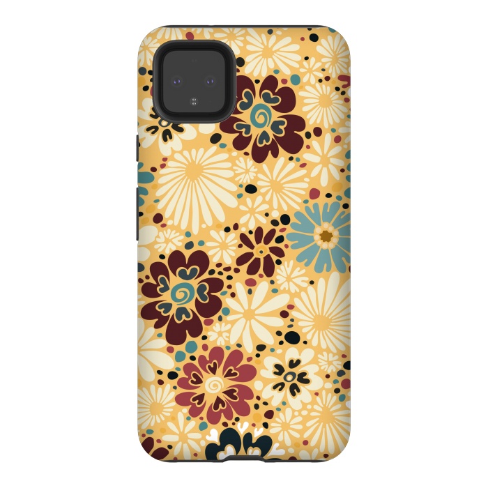 Pixel 4XL StrongFit 70s Valentine Flowers in Blue and Yellow by Paula Ohreen