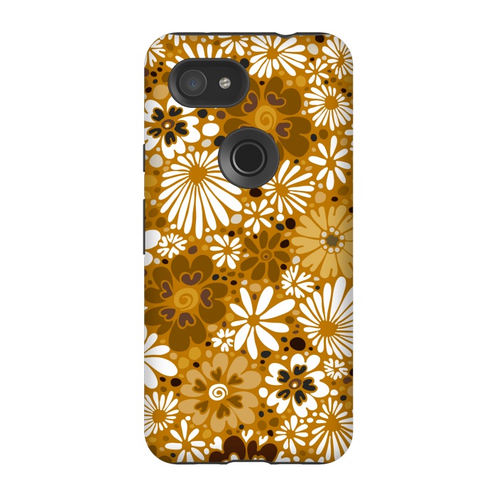 Pixel 3A StrongFit 70s Valentine Flowers in Mustard and White by Paula Ohreen