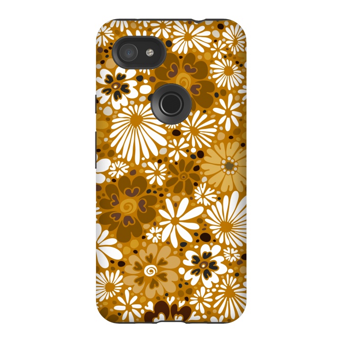 Pixel 3AXL StrongFit 70s Valentine Flowers in Mustard and White by Paula Ohreen