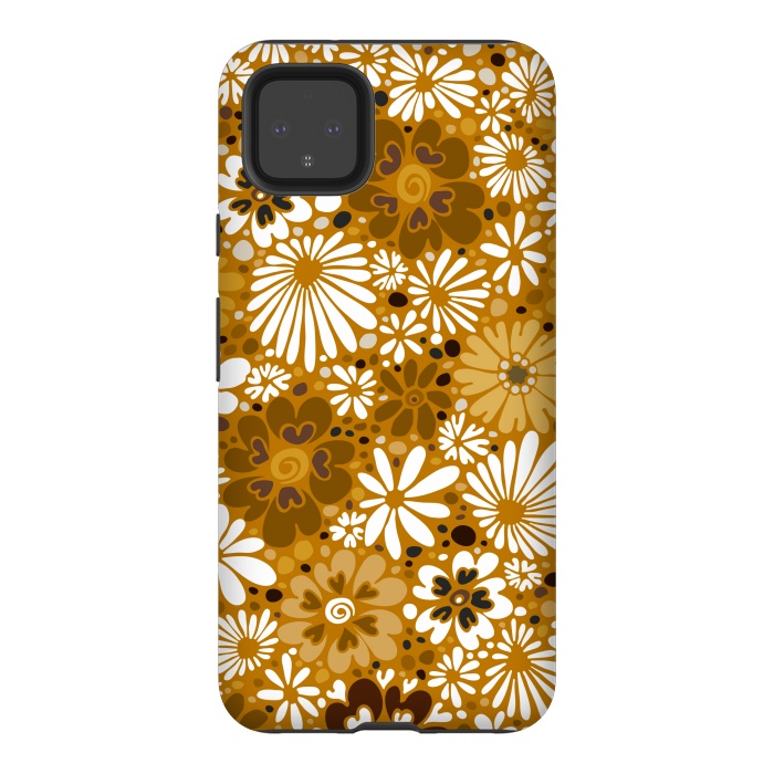 Pixel 4XL StrongFit 70s Valentine Flowers in Mustard and White by Paula Ohreen