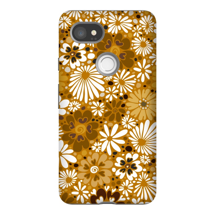 Pixel 2XL StrongFit 70s Valentine Flowers in Mustard and White by Paula Ohreen