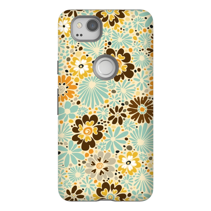 Pixel 2 StrongFit 70s Valentine Flowers in Orange, Brown and Blue by Paula Ohreen