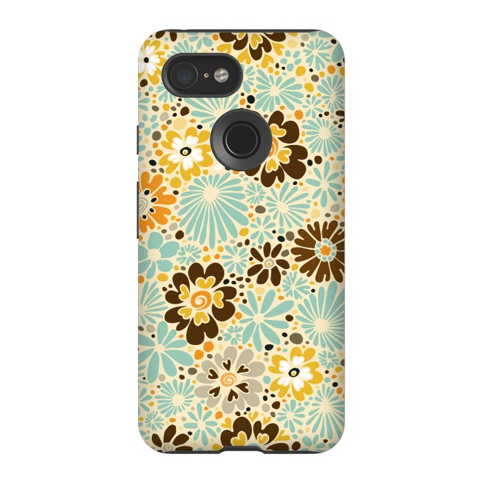 Pixel 3 StrongFit 70s Valentine Flowers in Orange, Brown and Blue by Paula Ohreen