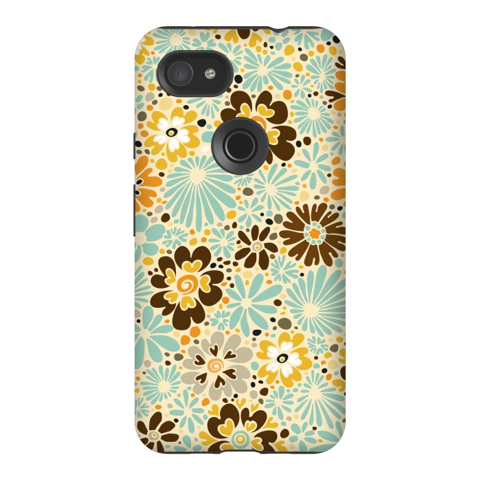 Pixel 3AXL StrongFit 70s Valentine Flowers in Orange, Brown and Blue by Paula Ohreen