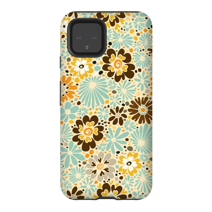 Pixel 4 StrongFit 70s Valentine Flowers in Orange, Brown and Blue by Paula Ohreen