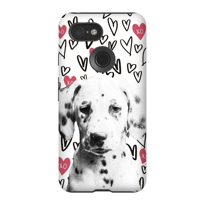 Pixel 3 StrongFit Cute Dalmatian and hearts Valentine's day by Oana 