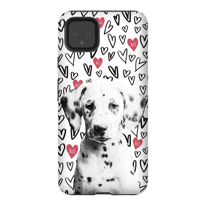 Pixel 4XL StrongFit Cute Dalmatian and hearts Valentine's day by Oana 