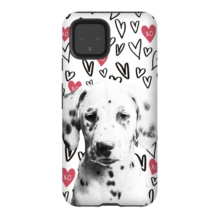 Pixel 4 StrongFit Cute Dalmatian and hearts Valentine's day by Oana 