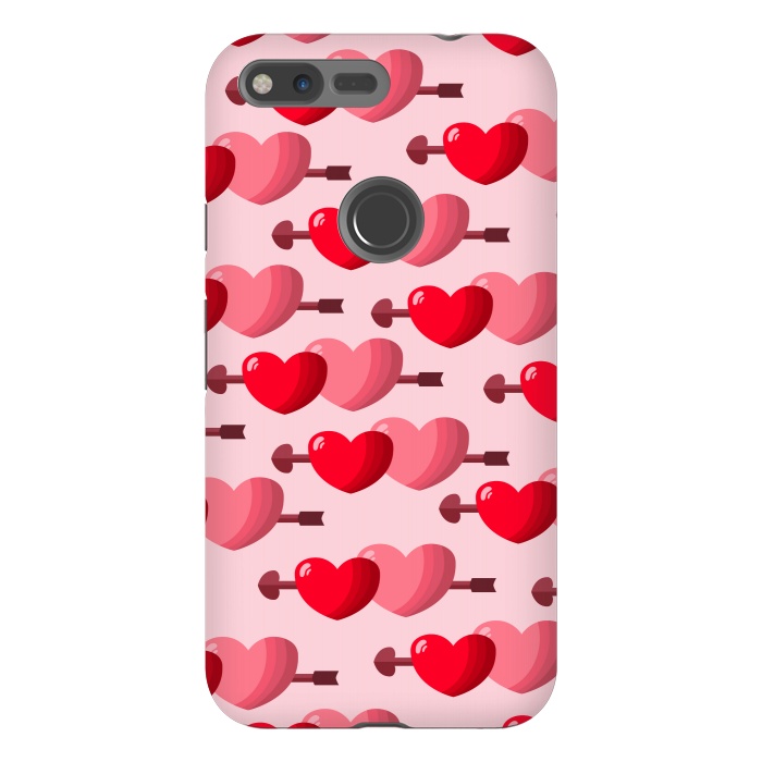 Pixel XL StrongFit pink red hearts pattern by MALLIKA