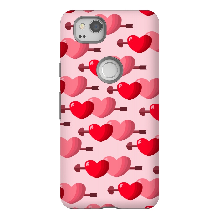 Pixel 2 StrongFit pink red hearts pattern by MALLIKA