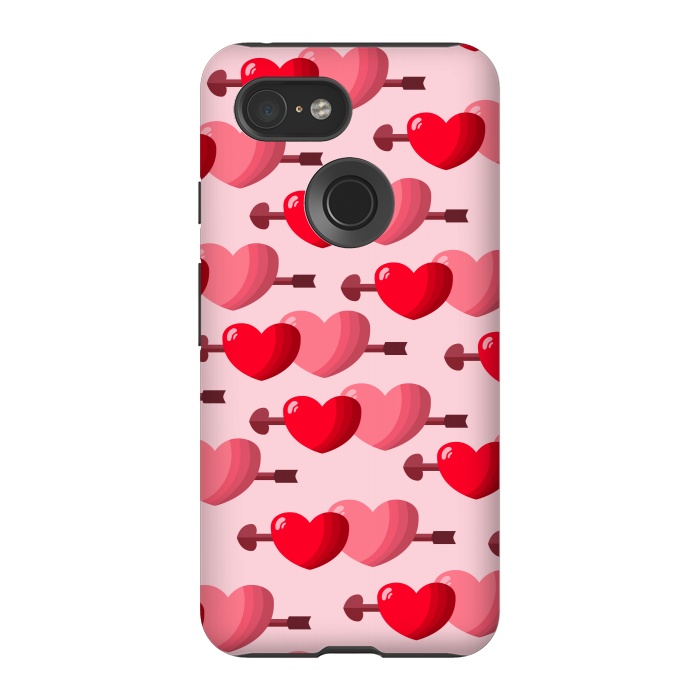 Pixel 3 StrongFit pink red hearts pattern by MALLIKA