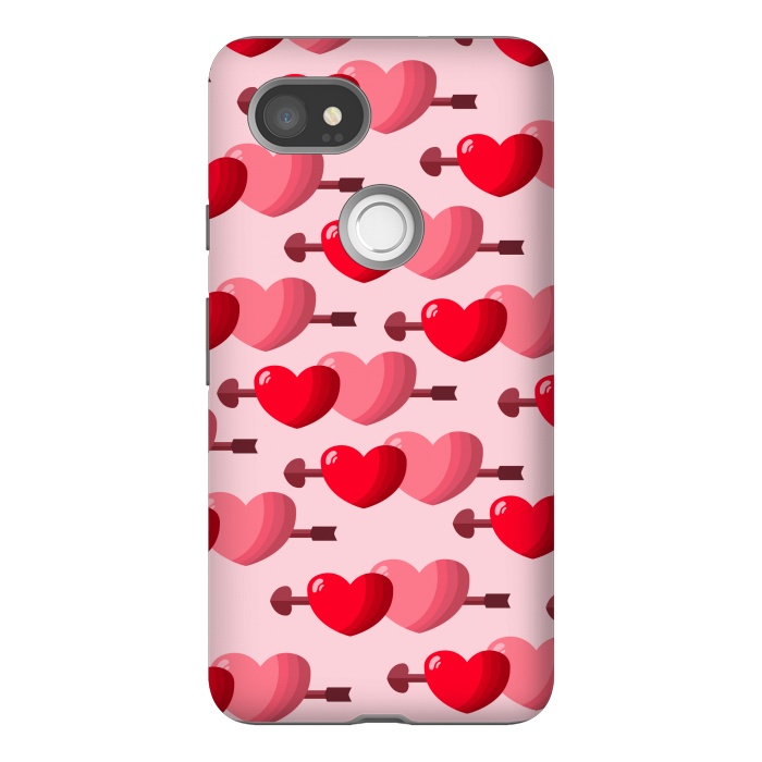 Pixel 2XL StrongFit pink red hearts pattern by MALLIKA