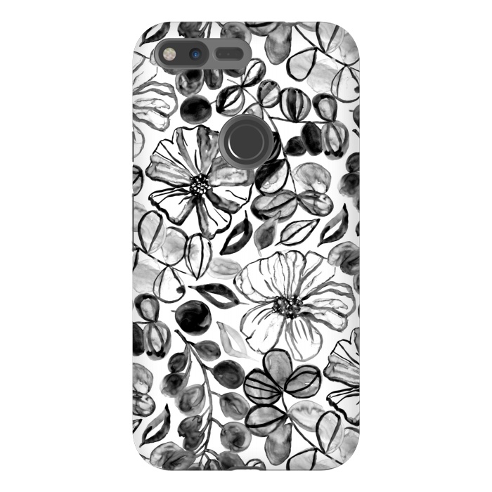 Pixel XL StrongFit Black & White Painted Floral  by Tigatiga