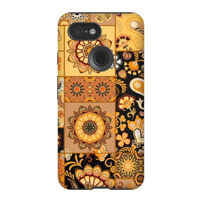 Pixel 3 StrongFit Patchwork with Paisley and Mandala in Colorful by ArtsCase