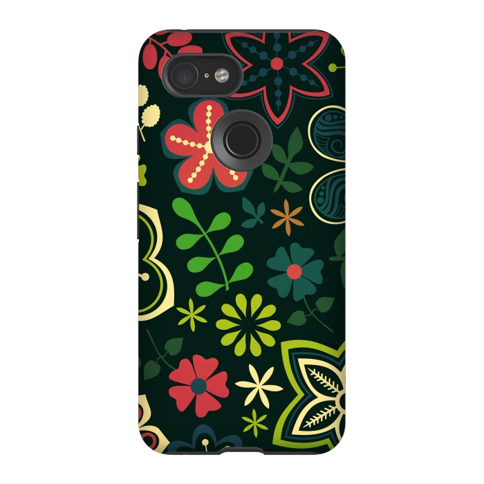 Pixel 3 StrongFit Seamless Flowers and Birds by ArtsCase
