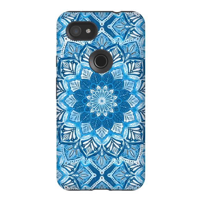 Pixel 3AXL StrongFit Boho Mandala in Monochrome Blue and White by Micklyn Le Feuvre