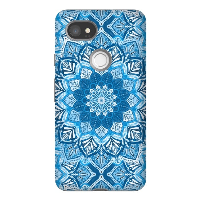 Pixel 2XL StrongFit Boho Mandala in Monochrome Blue and White by Micklyn Le Feuvre