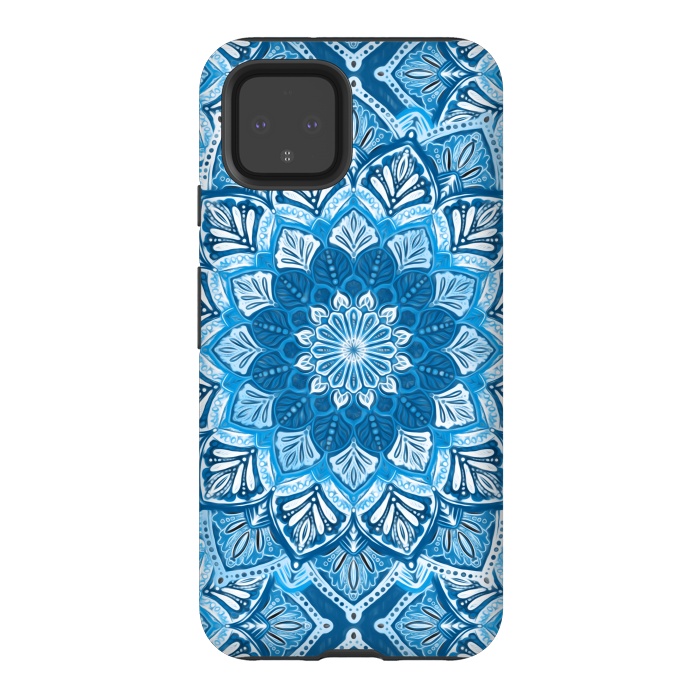Pixel 4 StrongFit Boho Mandala in Monochrome Blue and White by Micklyn Le Feuvre