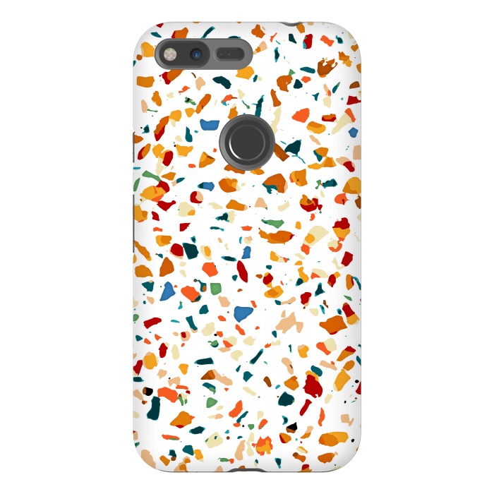 Pixel XL StrongFit Tan Terrazzo | Eclectic Quirky Confetti Painting | Celebration Colorful Boho Happy Party Graphic  by Uma Prabhakar Gokhale