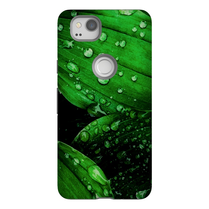 Pixel 2 StrongFit green leaf with raindrops by haroulita