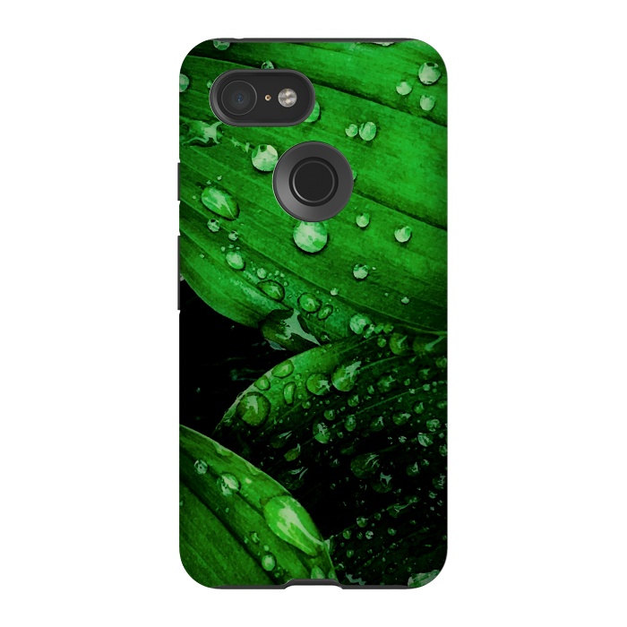 Pixel 3 StrongFit green leaf with raindrops by haroulita