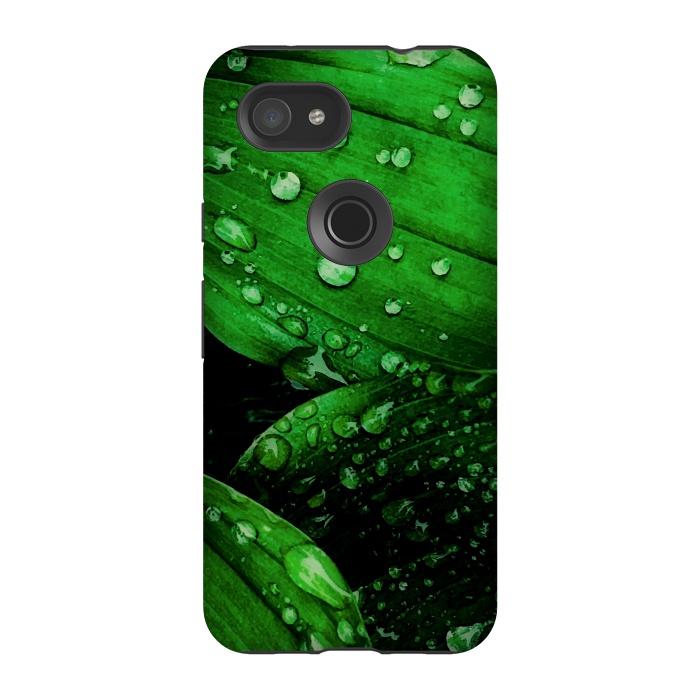 Pixel 3A StrongFit green leaf with raindrops by haroulita