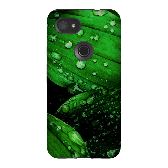 Pixel 3AXL StrongFit green leaf with raindrops by haroulita