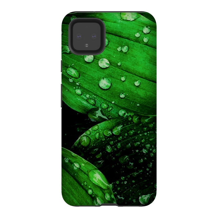 Pixel 4XL StrongFit green leaf with raindrops by haroulita