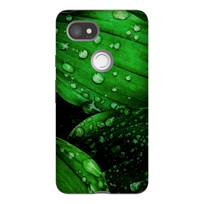 Pixel 2XL StrongFit green leaf with raindrops by haroulita