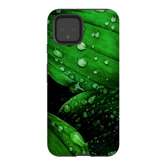 Pixel 4 StrongFit green leaf with raindrops by haroulita