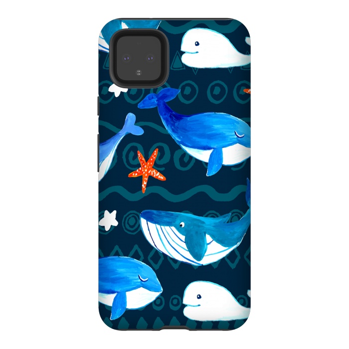 Pixel 4XL StrongFit watercolor whales by haroulita