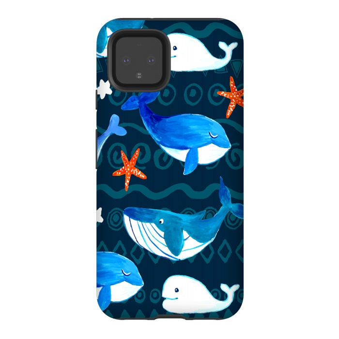 Pixel 4 StrongFit watercolor whales by haroulita