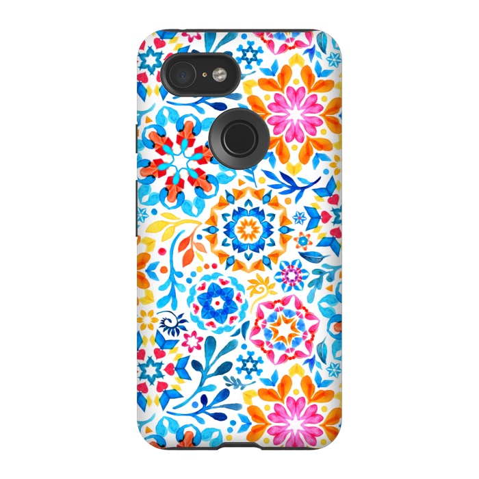 Pixel 3 StrongFit Watercolor Kaleidoscope Floral - brights by Micklyn Le Feuvre