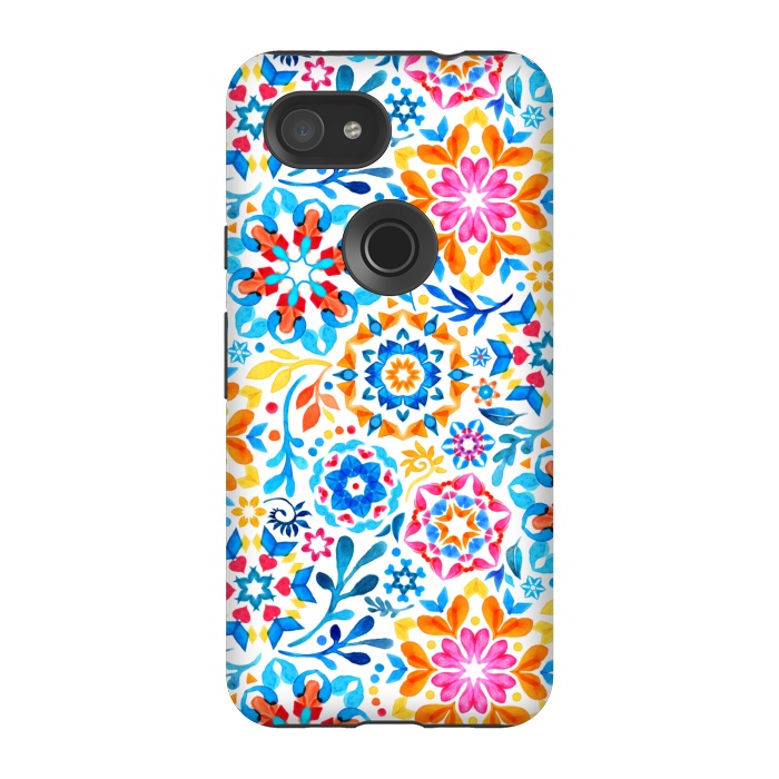 Pixel 3A StrongFit Watercolor Kaleidoscope Floral - brights by Micklyn Le Feuvre