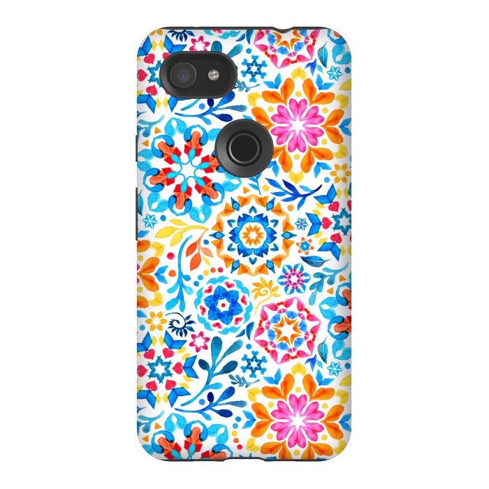 Pixel 3AXL StrongFit Watercolor Kaleidoscope Floral - brights by Micklyn Le Feuvre