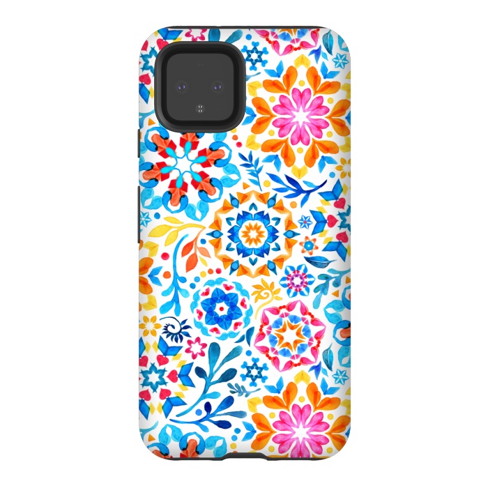 Pixel 4 StrongFit Watercolor Kaleidoscope Floral - brights by Micklyn Le Feuvre