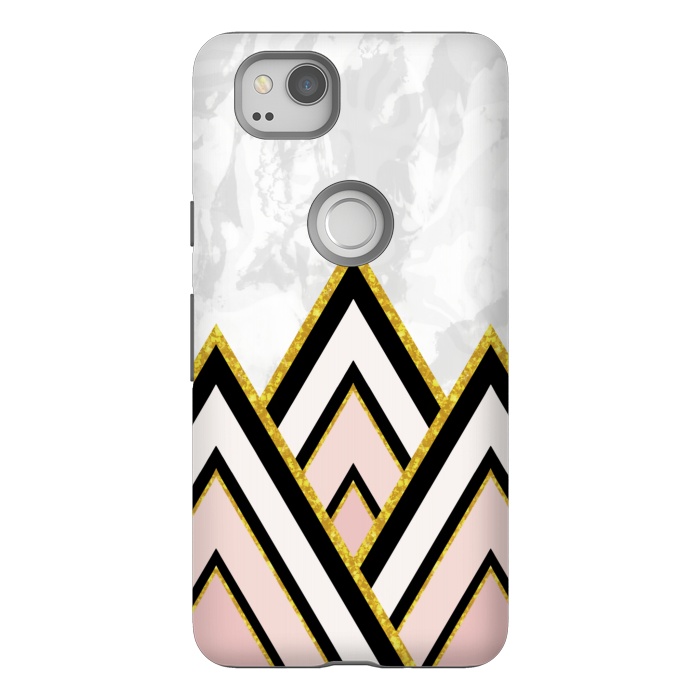 Pixel 2 StrongFit Geometric pink gold triangles by Jms