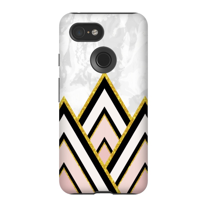 Pixel 3 StrongFit Geometric pink gold triangles by Jms