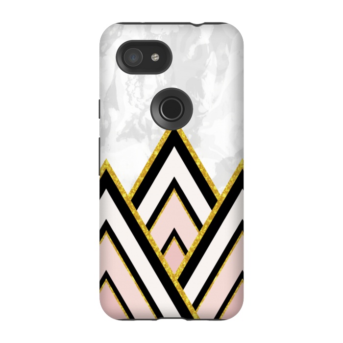 Pixel 3A StrongFit Geometric pink gold triangles by Jms