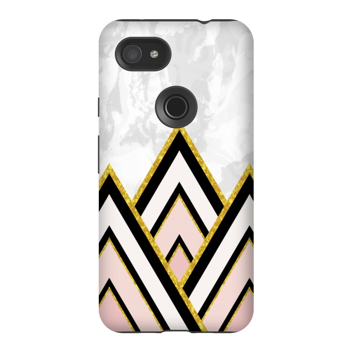 Pixel 3AXL StrongFit Geometric pink gold triangles by Jms