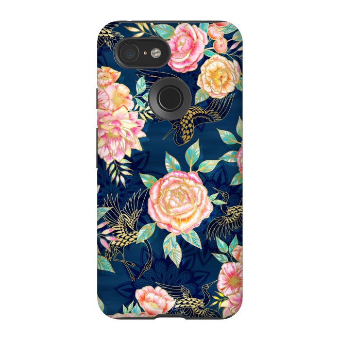 Pixel 3 StrongFit Gilded Peonies and Cranes by gingerlique