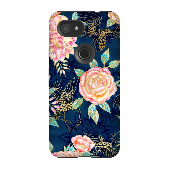 Pixel 3A StrongFit Gilded Peonies and Cranes by gingerlique
