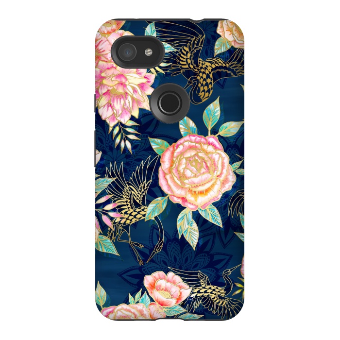 Pixel 3AXL StrongFit Gilded Peonies and Cranes by gingerlique