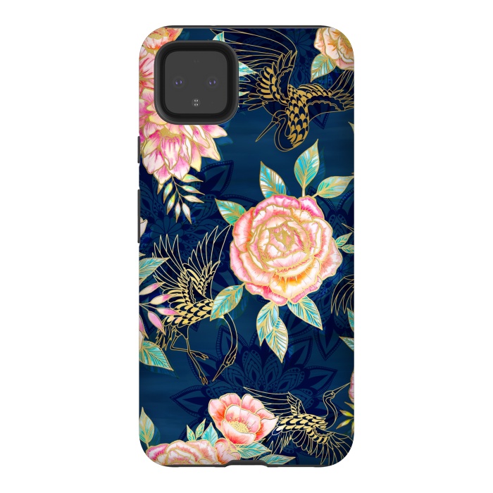 Pixel 4XL StrongFit Gilded Peonies and Cranes by gingerlique
