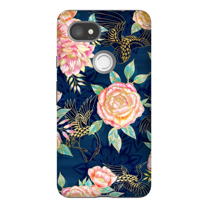 Pixel 2XL StrongFit Gilded Peonies and Cranes by gingerlique