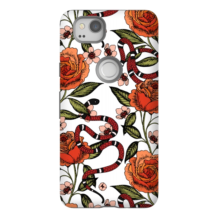 Pixel 2 StrongFit Roses and snake. White pattern by Julia Badeeva