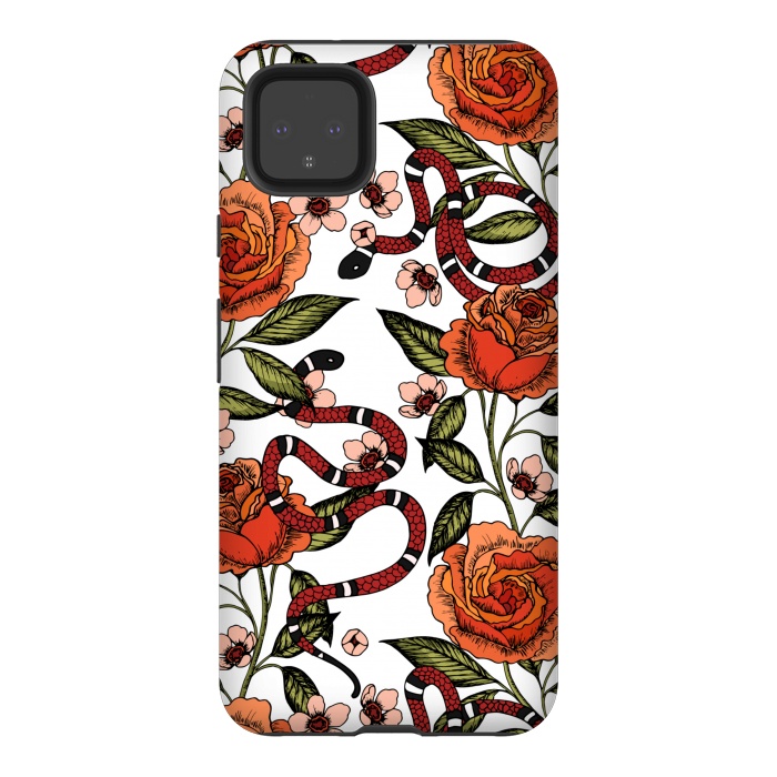 Pixel 4XL StrongFit Roses and snake. White pattern by Julia Badeeva