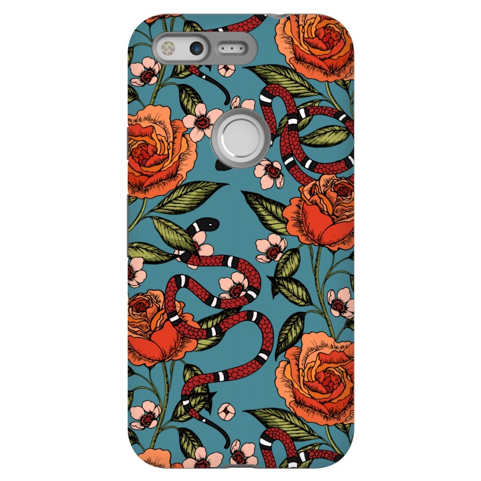 Pixel StrongFit Roses and snake. Blue pattern by Julia Badeeva